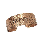 Handcrafted dual texture hammered and Crosshatch Copper cuff