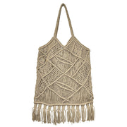 Adira Woven Cotton Macrame Large Fringe Bags - Beige