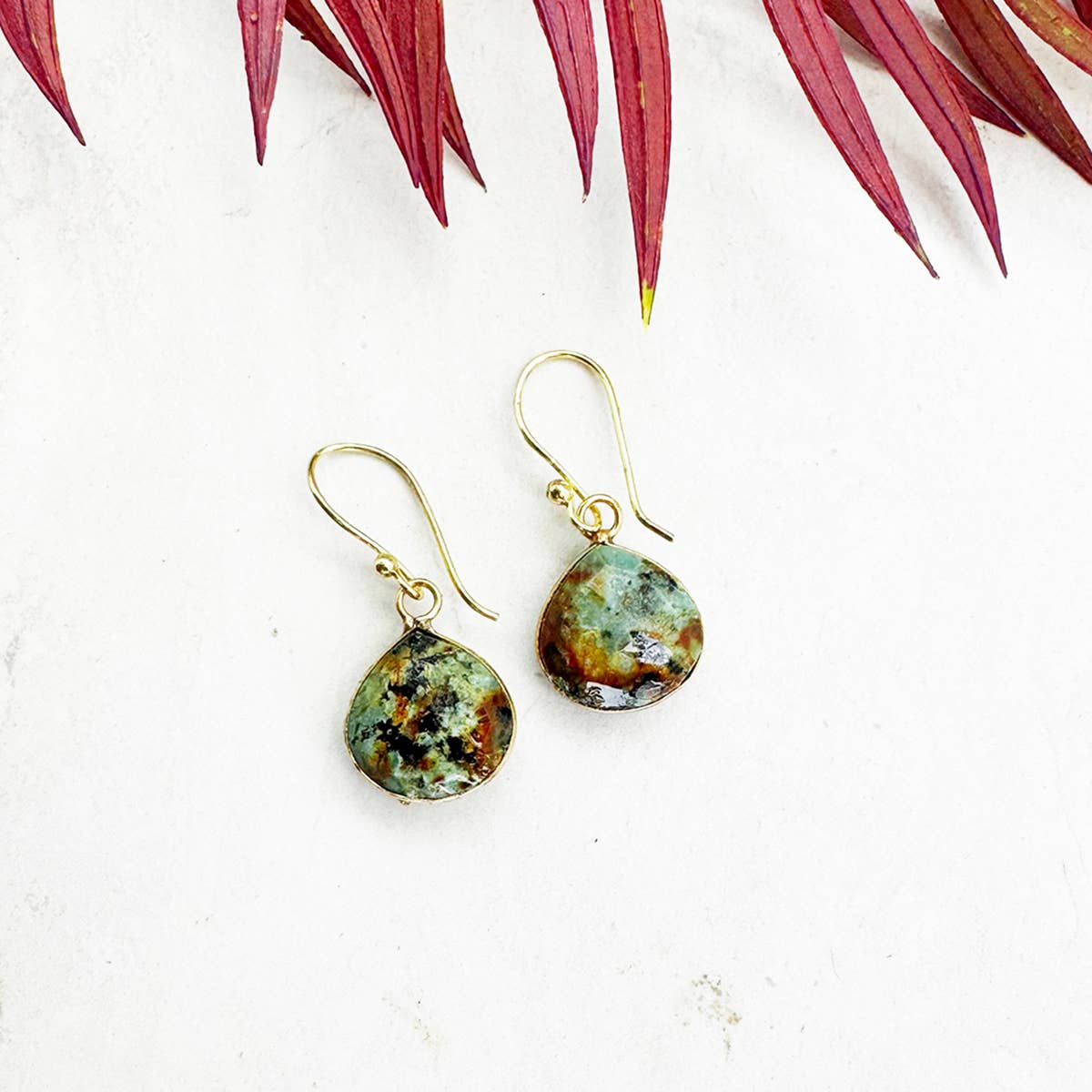 Gold Plated Earrings with Semi-Precious Stone - Turquoise