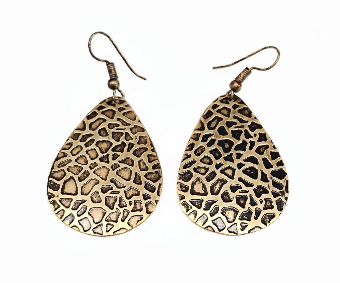 Giraffe Print Brass Engraved Earrings