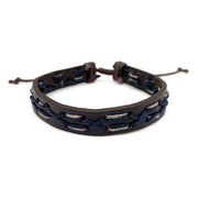 Aadi Navy and Tan on Brown Leather Pull Tie Men's Bracelet