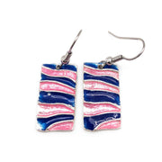 Pewter Earrings with Color Enamel - Cobalt/Pink Rectangles