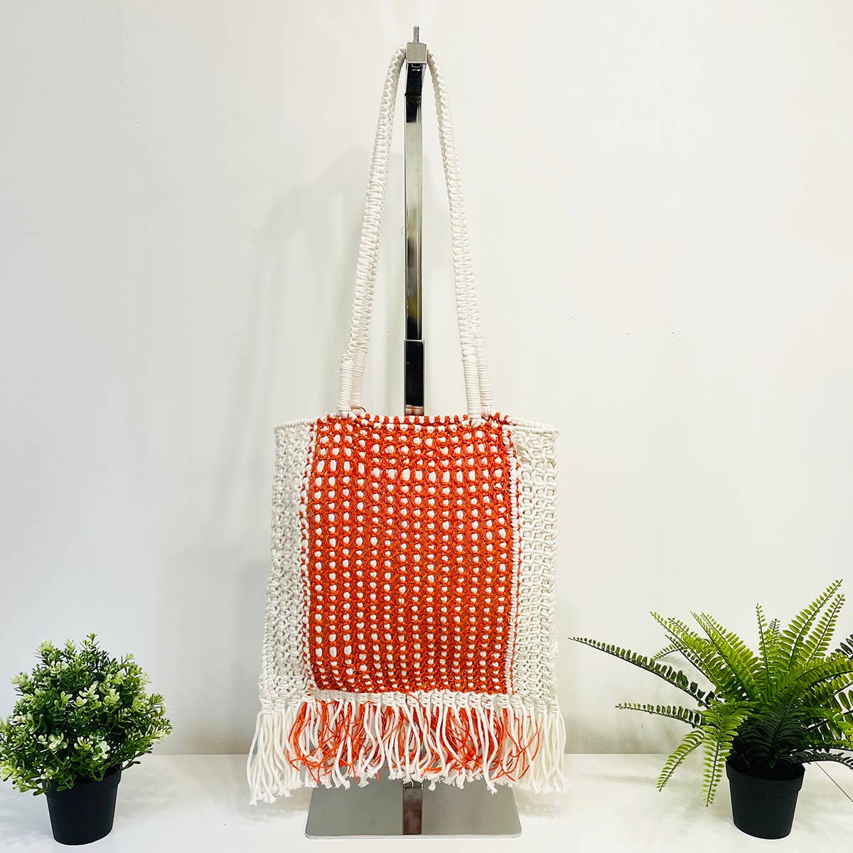 Millie Bag - Knitted Raffia Bag with fringes - Red