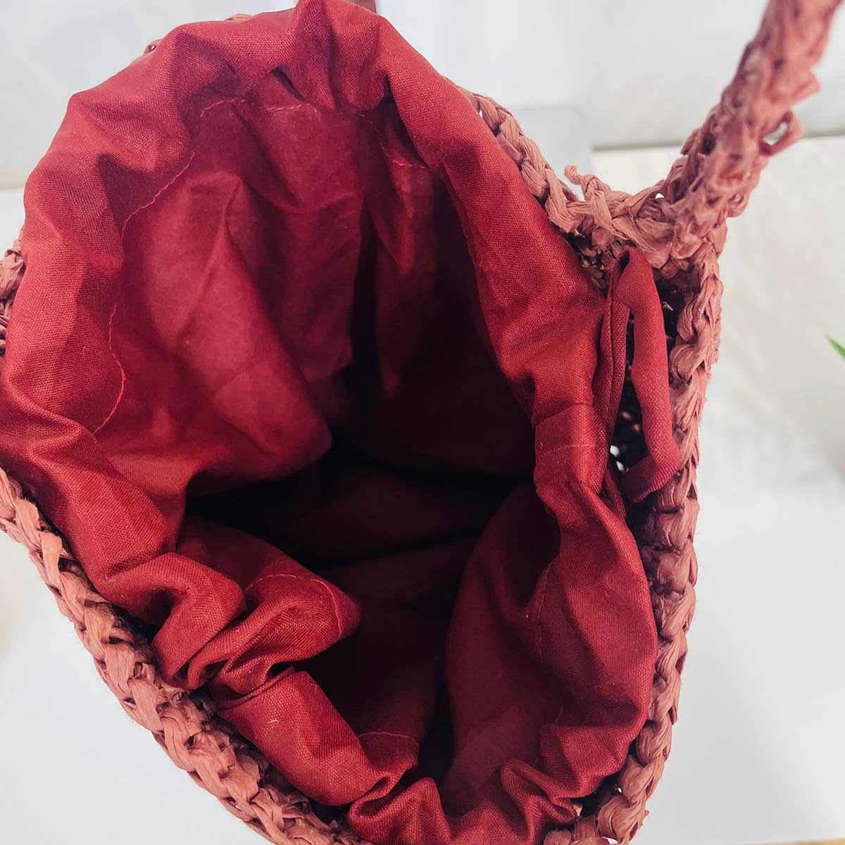 Sylvie Bag - Raffia Bucket Bag with Rhinestones - Pink
