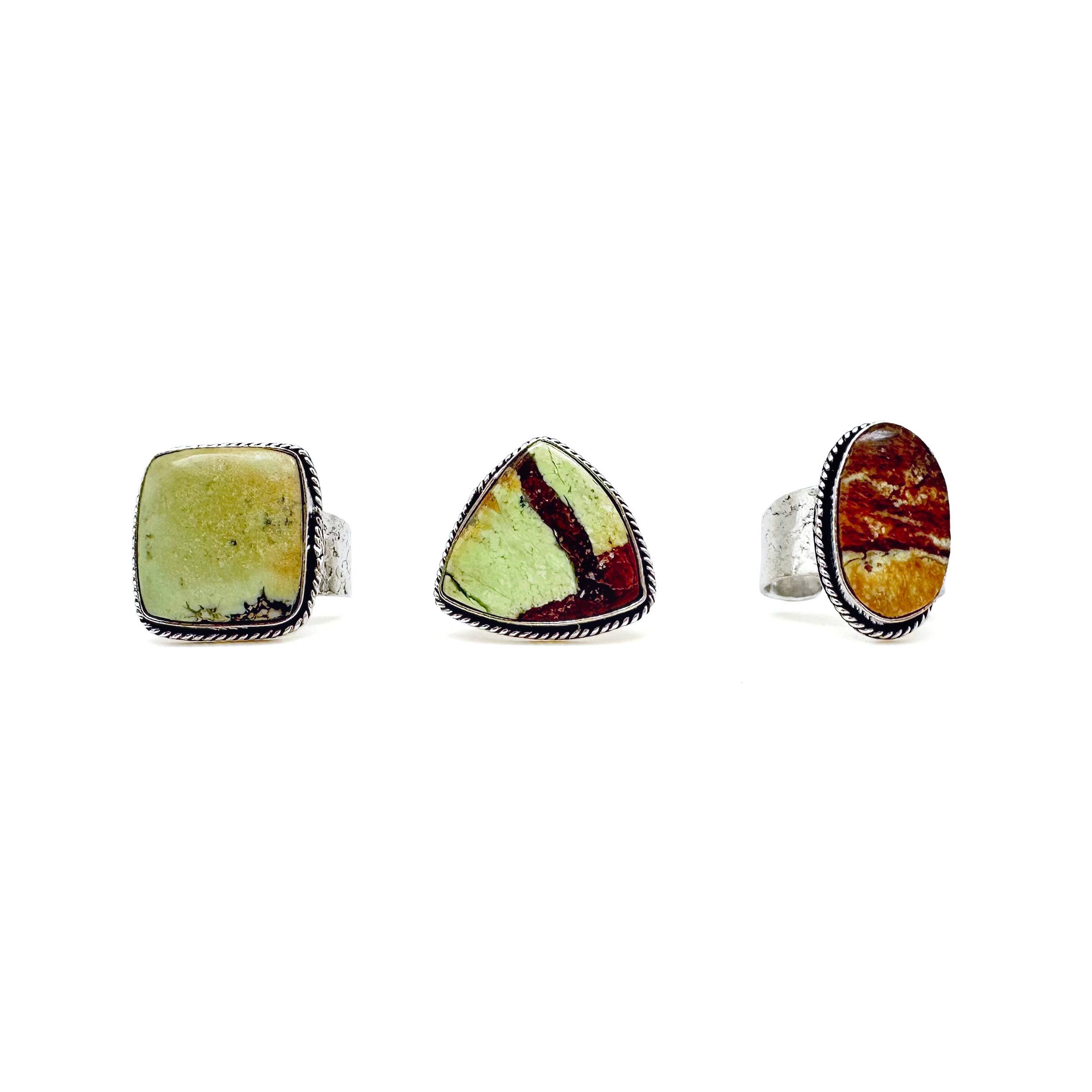 Handcrafted Kashi Semiprecious Stone Ring -Lemon Chrysoprase