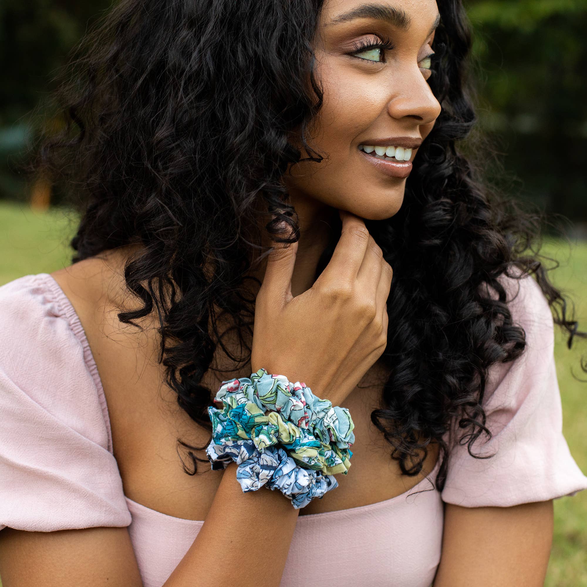 Block Printed Hair Accessories - Three Small Scrunchies