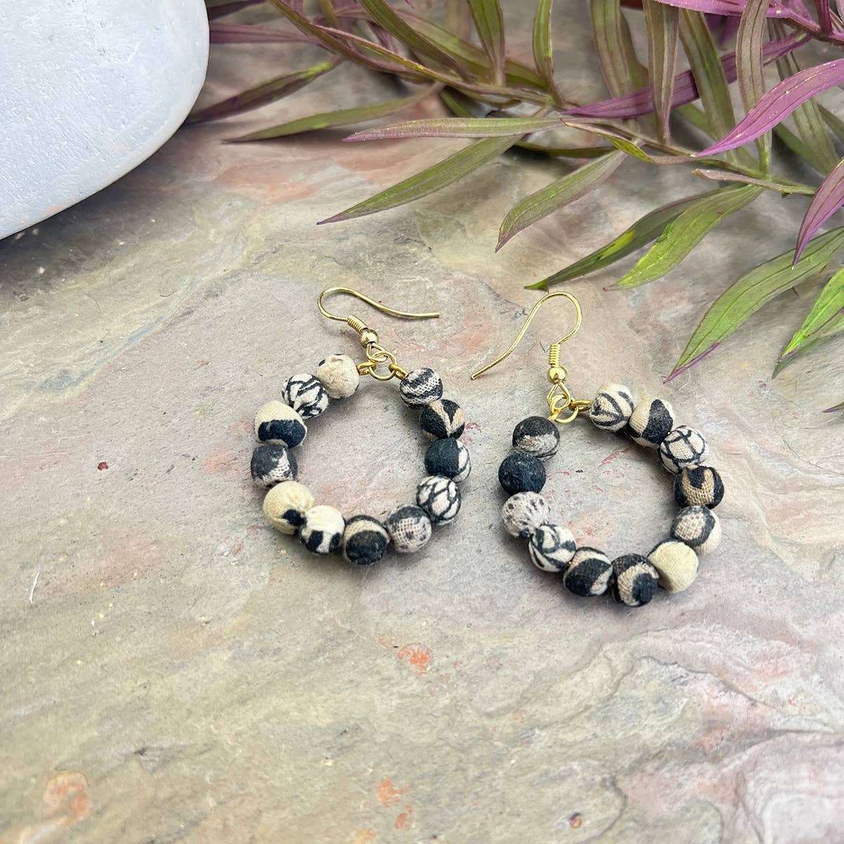 Aasha Monochrome Small Hoop Kantha Handcrafted Earrings