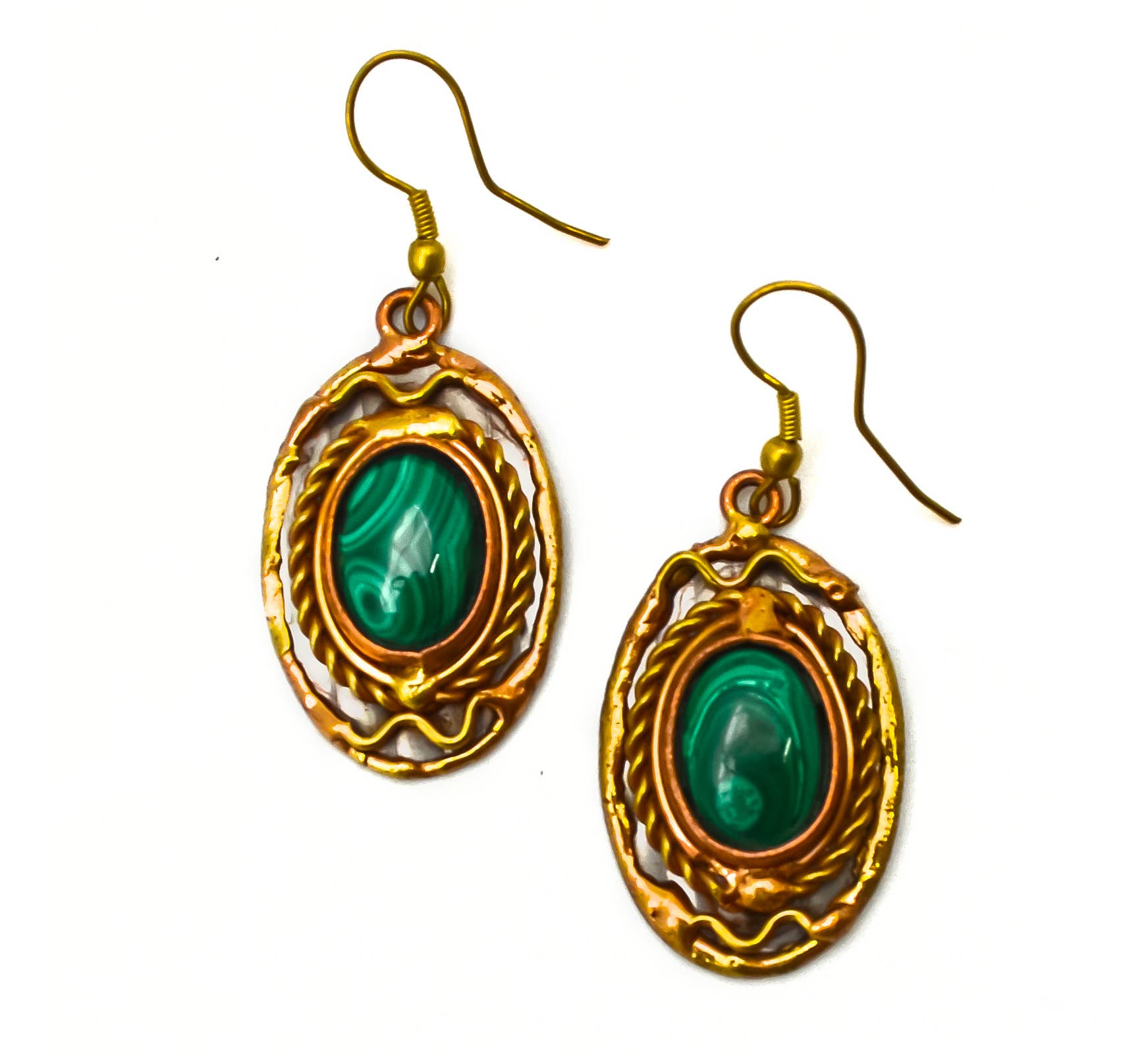 Mixed Metal and Malachite Stone Earrings