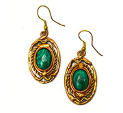 Mixed Metal and Malachite Stone Earrings