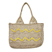 Leona Chevron Woven Jute Beach Bags. Yellow
