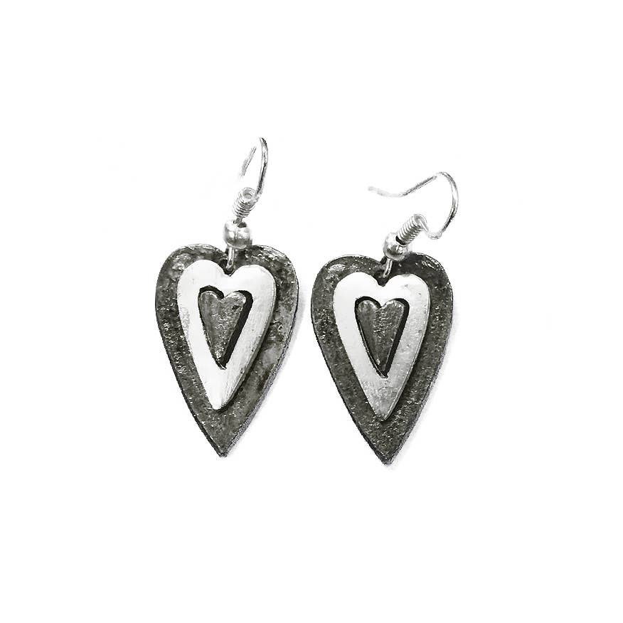 Pewter Earrings - Tall Heart