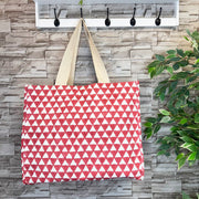 Canvas Bag with Block-Printed Red geometric pattern