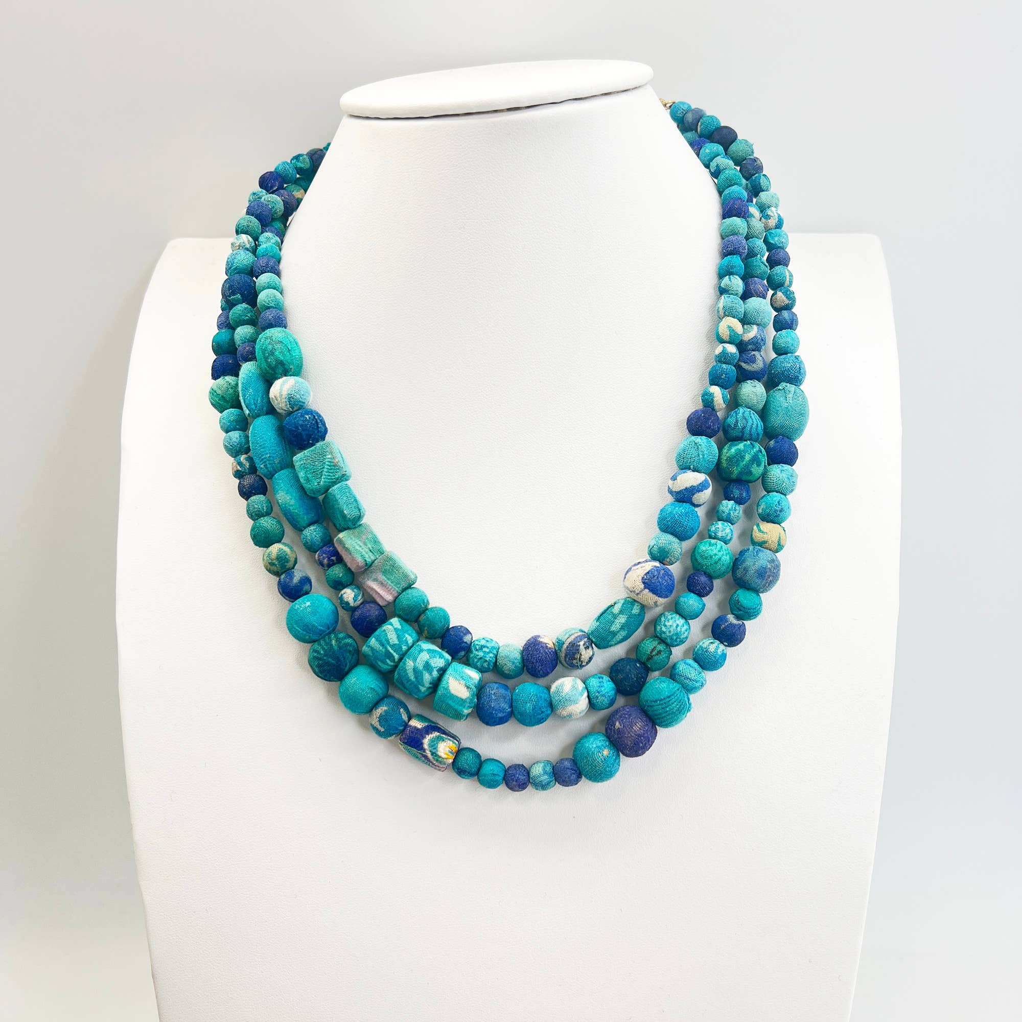 Aasha Trinity Aqua Kantha Beaded Layered Necklace