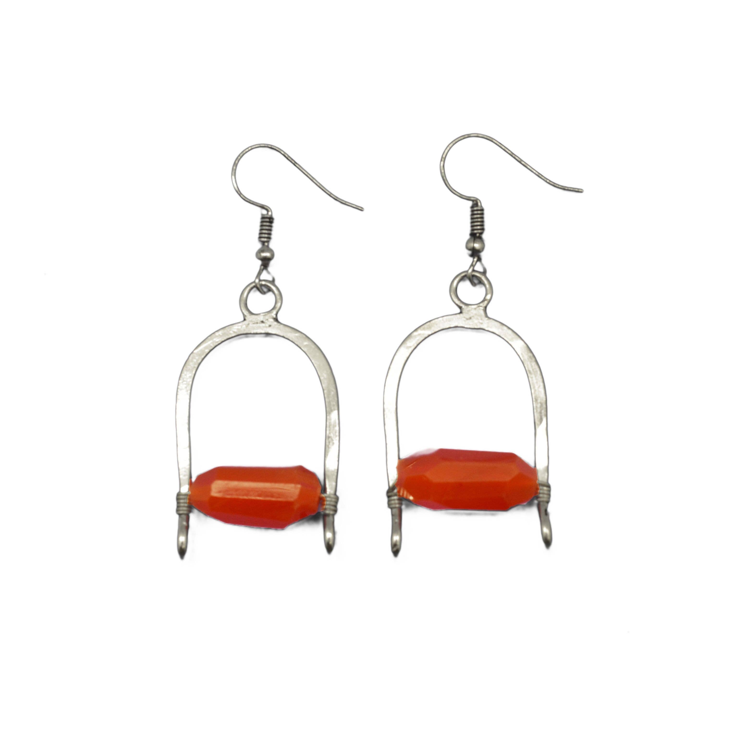 Handcrafted Silver Horsehoe Carmelian Earrings