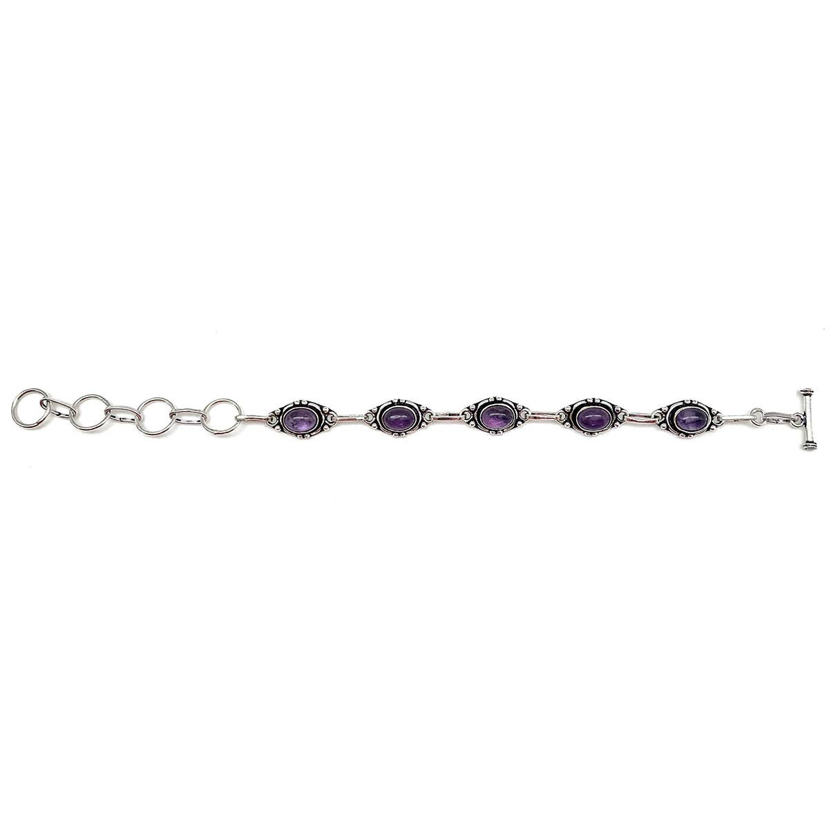 Tanvi Silver Link Bracelet - Amethyst Ovals