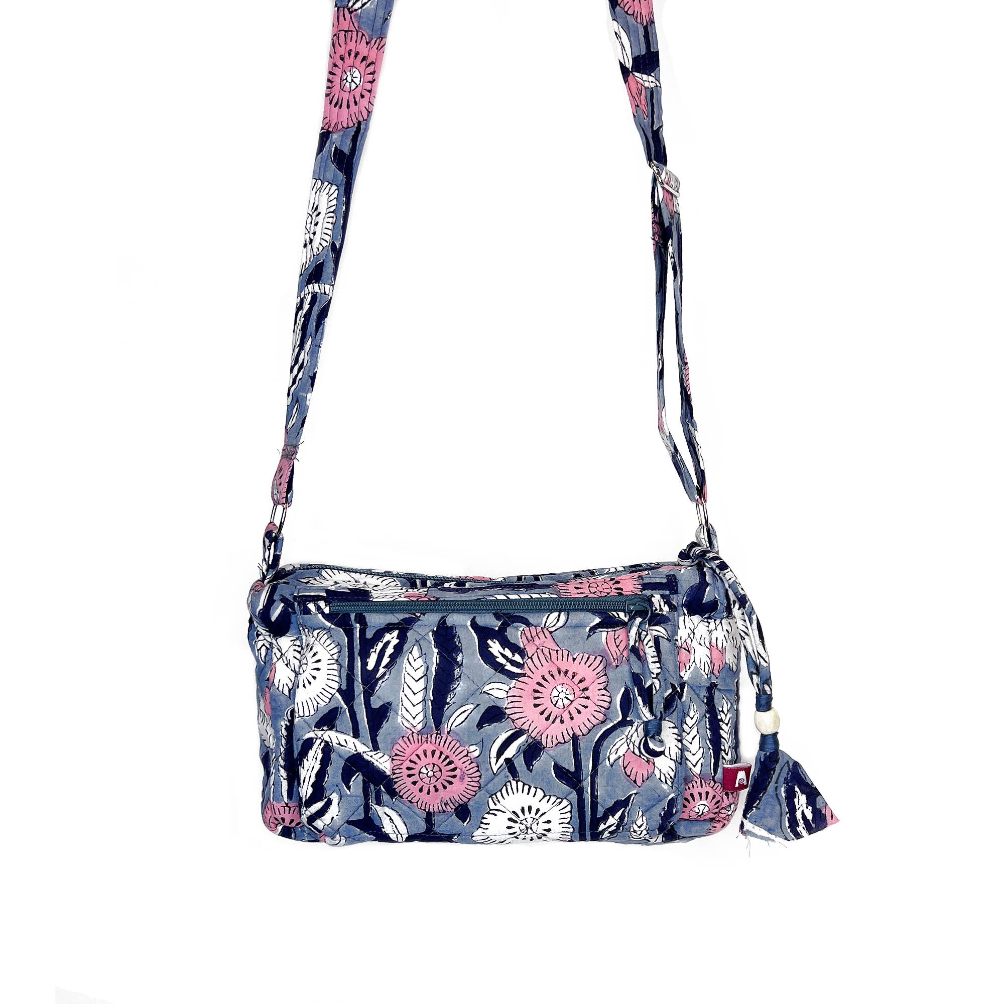Midnight Blossoms Small Messenger Bag - Block Printed Cotton