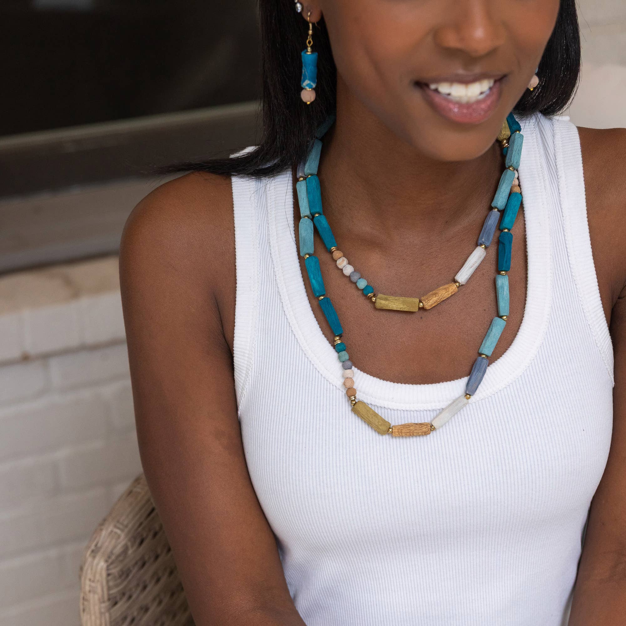 Aasha Monochrome Kantha Handcrafted Long Rope Necklace