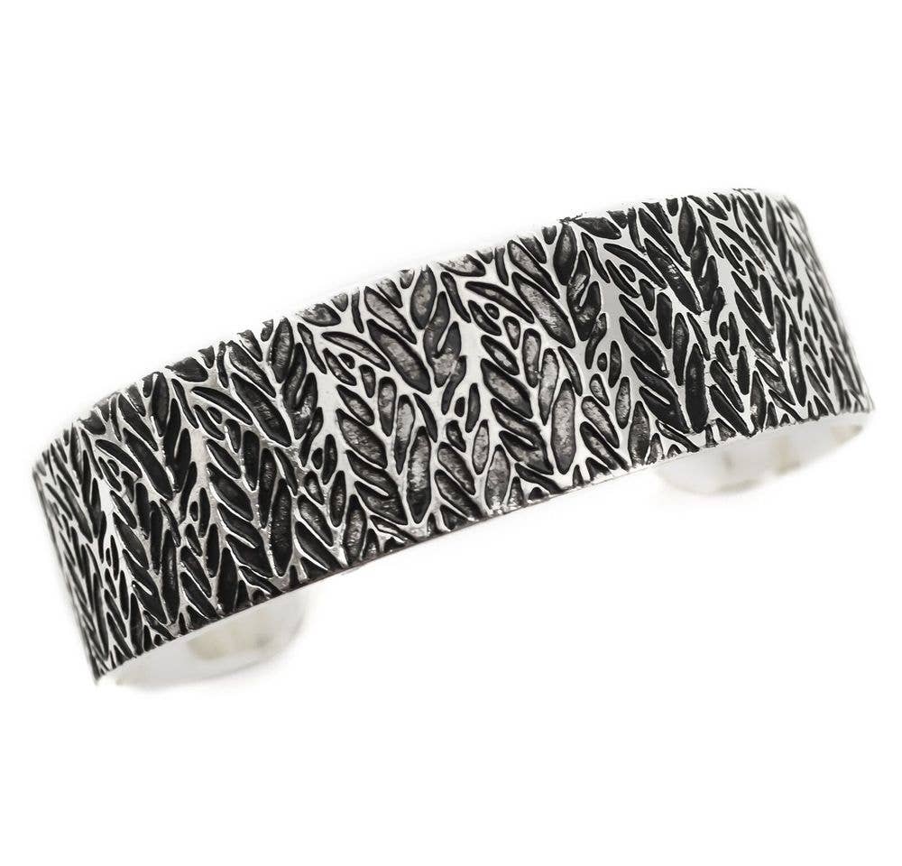 Herringbone Silver Engraved Cuff Bracelet