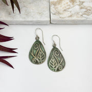 Handcrafted Silver Patina Green Leaf Vine Earrings