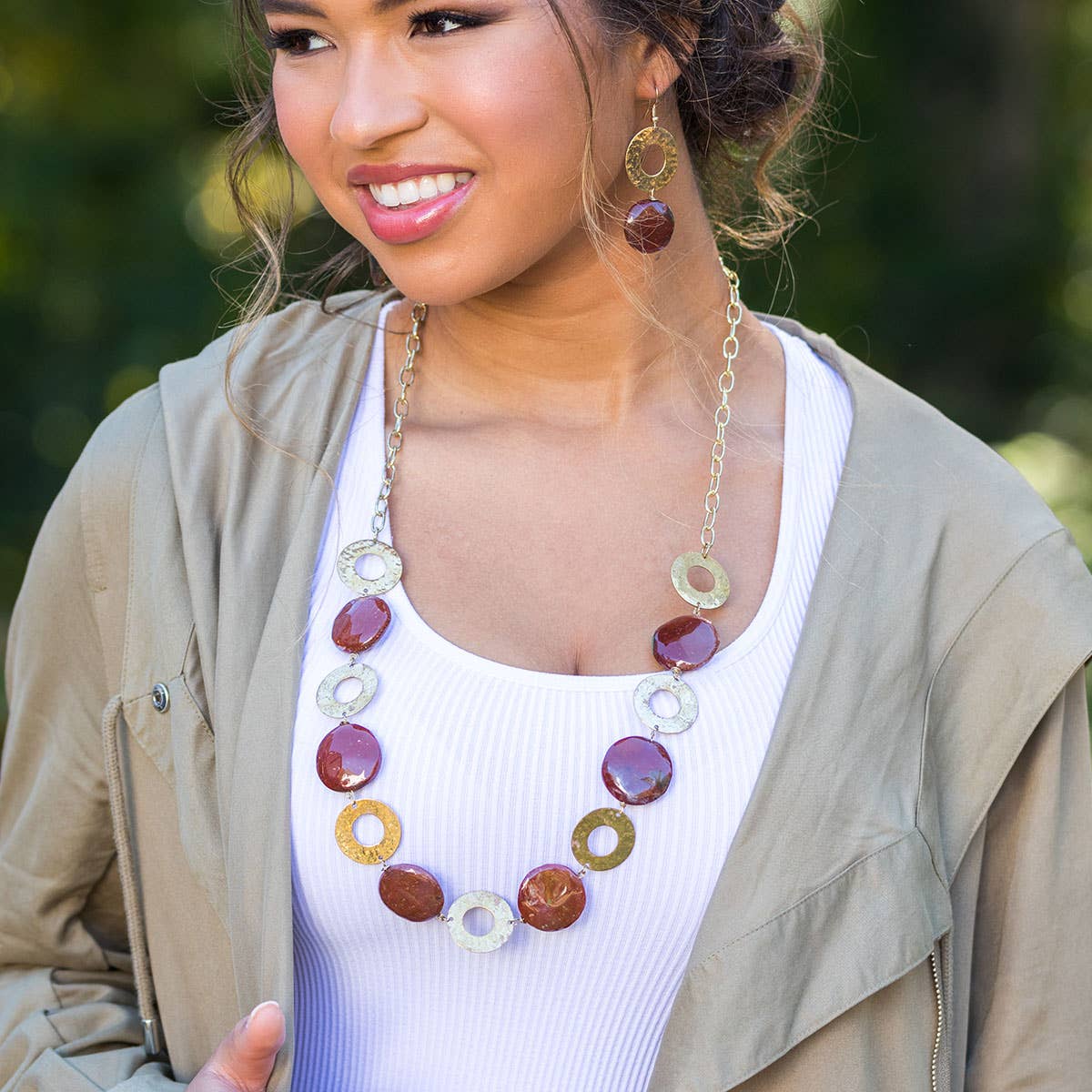 Gold Plated Semi-Precious Stone Long Necklaces and Display