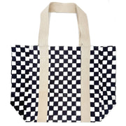 Block Printed Canvas Tote - Black Checkered