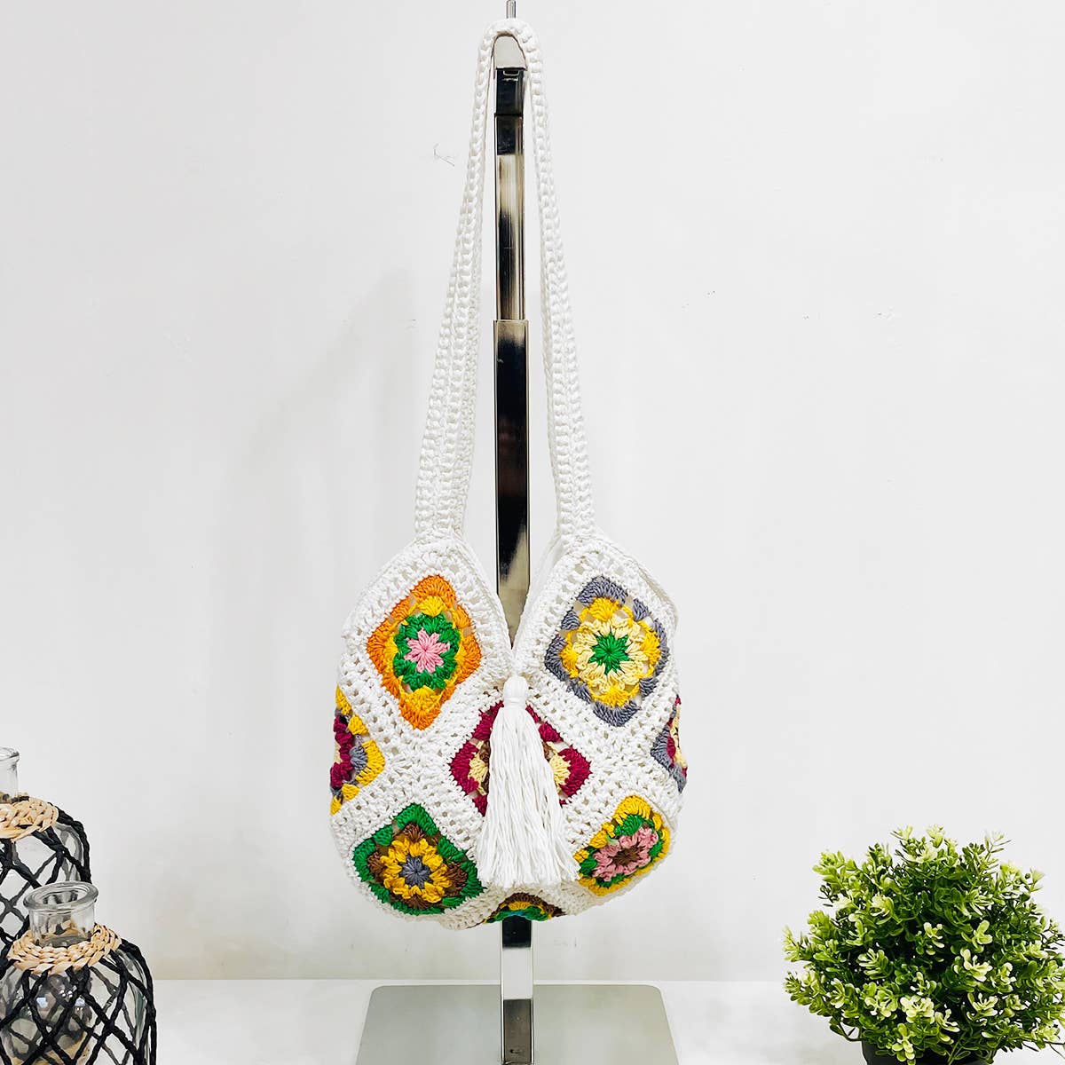 Laya Cotton Crochet Shoulder Bags- White