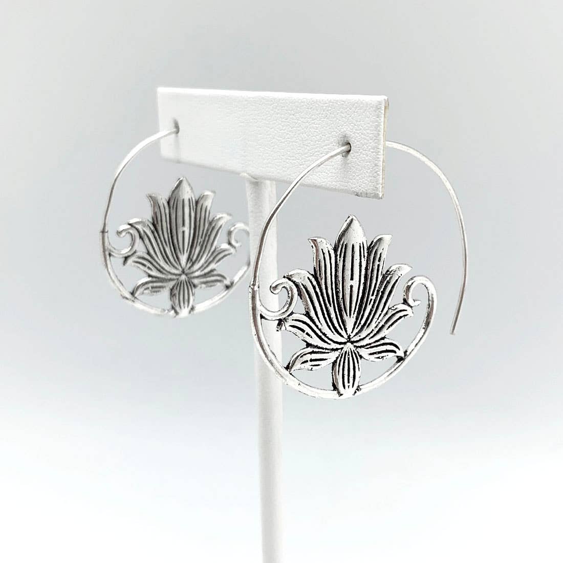 Tanvi Collection Earrings - Silver Lotus Open Hoop