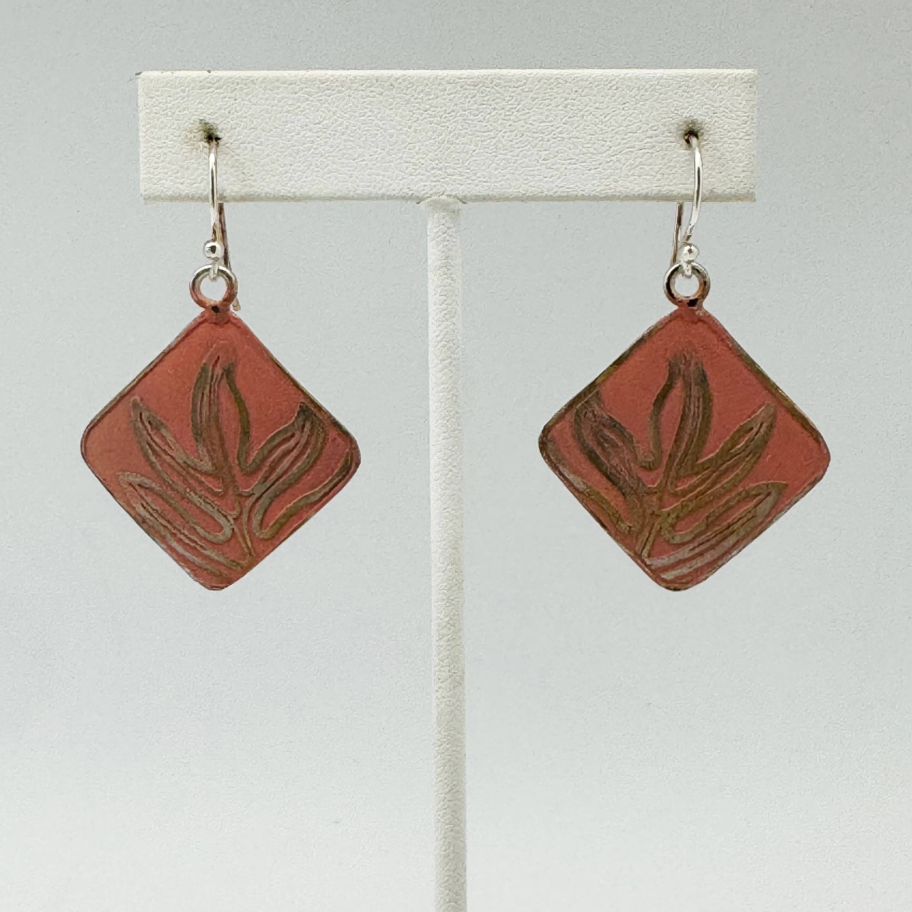 Handcrafted Silver Patina Coral Leaf Earrings