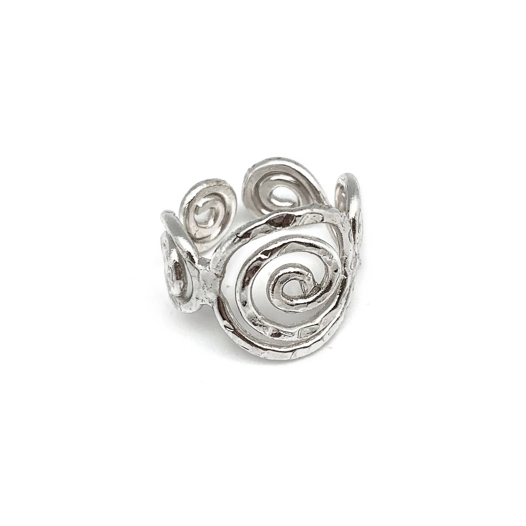 Silver Plated Adjustable Ring - Spiral Circles
