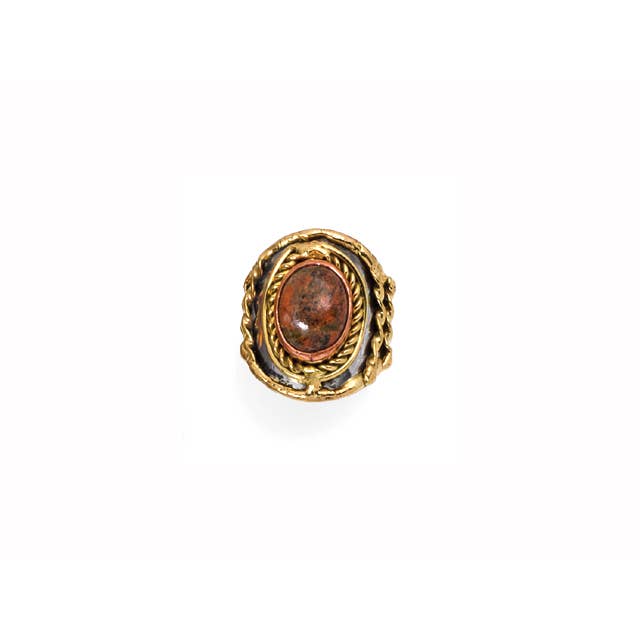 Mixed Metal and Unakite Stone Ring