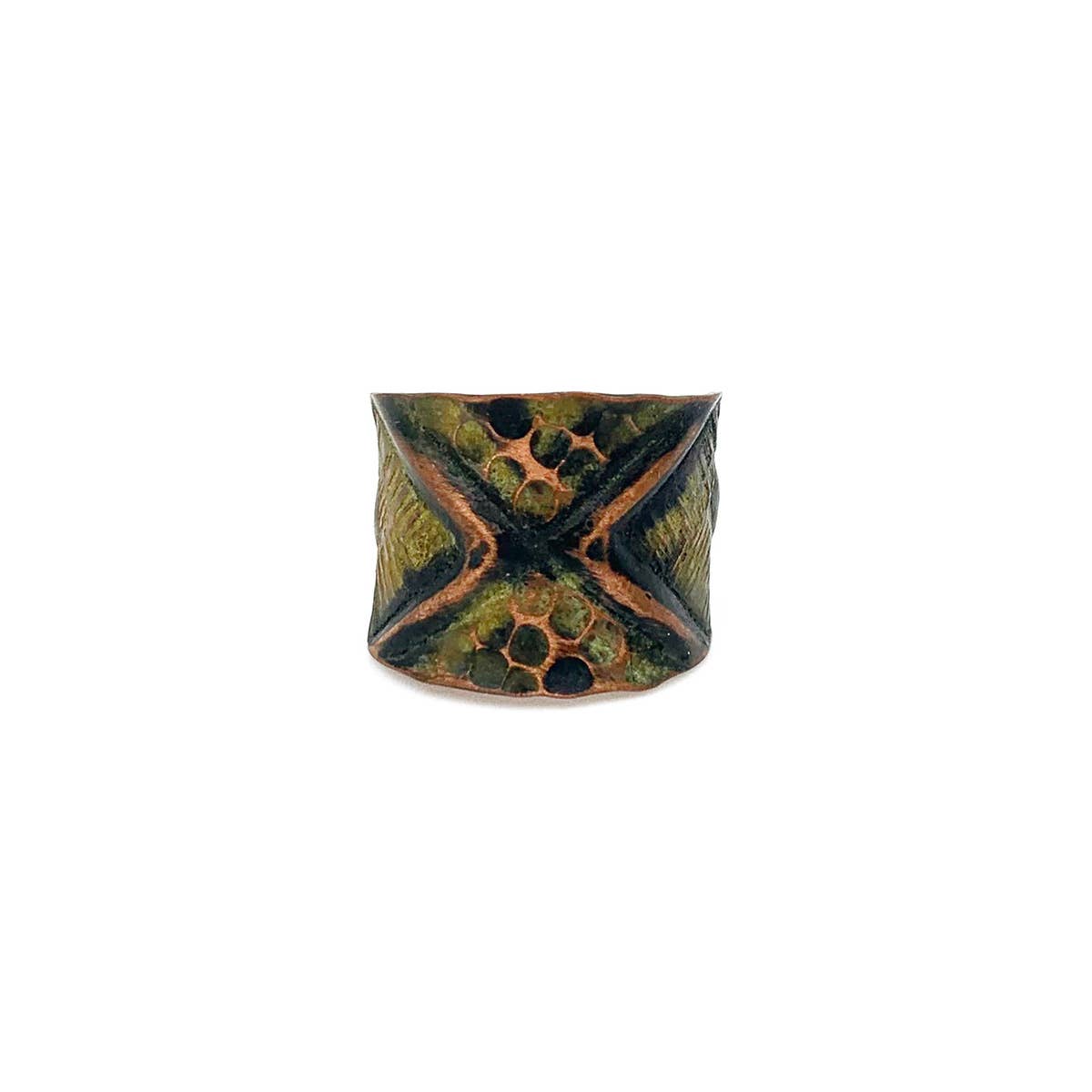 Copper Patina Ring - Light Green Lines and Rivets