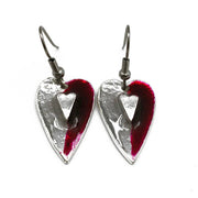 Pewter Earrings with Color Enamel - Raspberry/Grey Heart