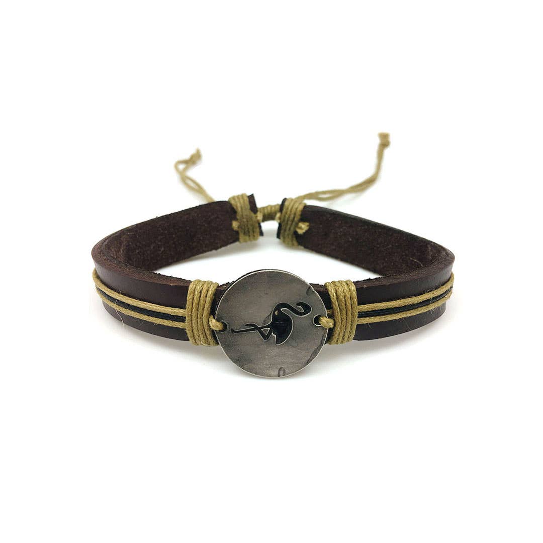Pull Tie Leather Bracelet - Flamingo