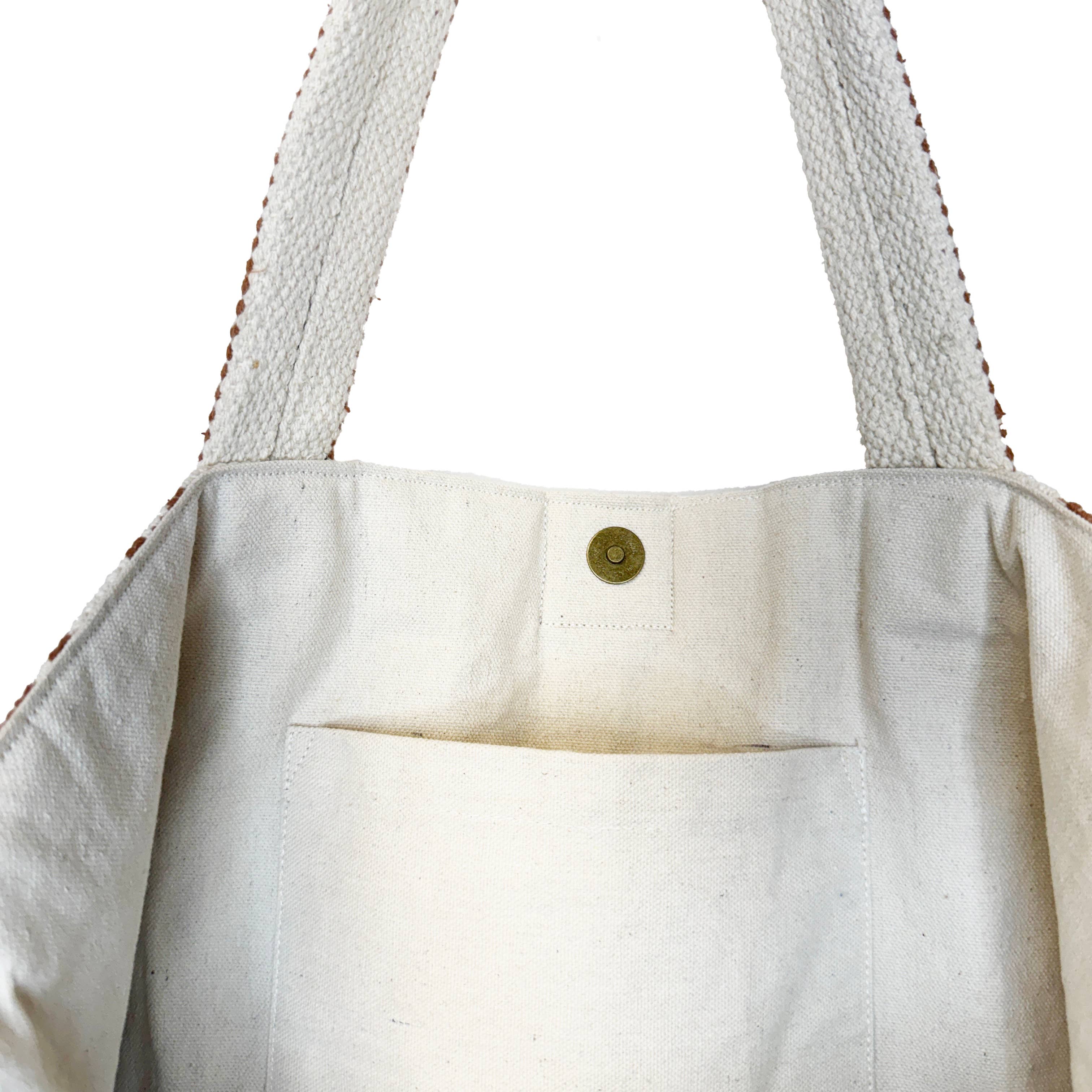 Aruba Tote - Camel and White Stripes Cotton Dhurrie Tote