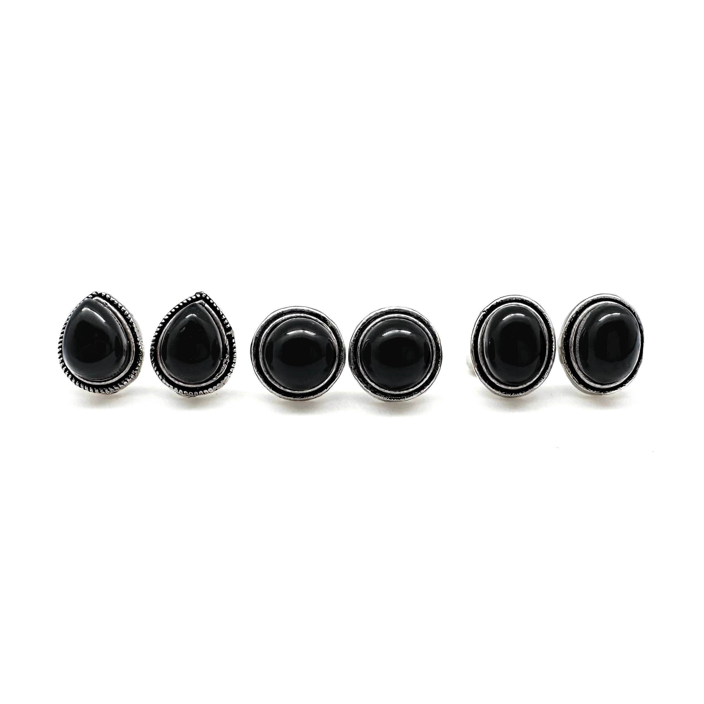 Handcrafted Semiprecious Stone Post Earrings - Black Onyx