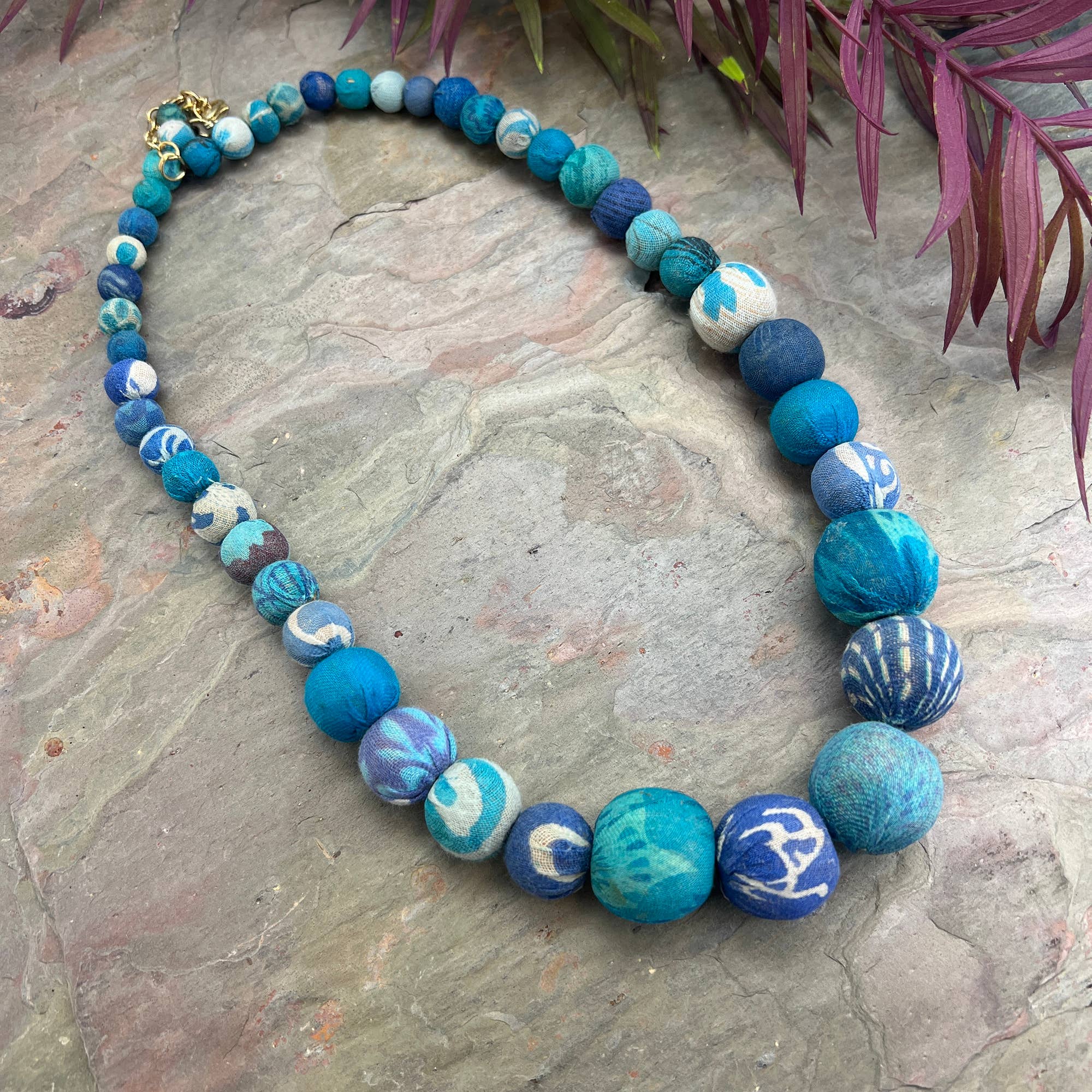 Aasha Cascade Aqua Kantha Beaded & Handcrafted Necklace