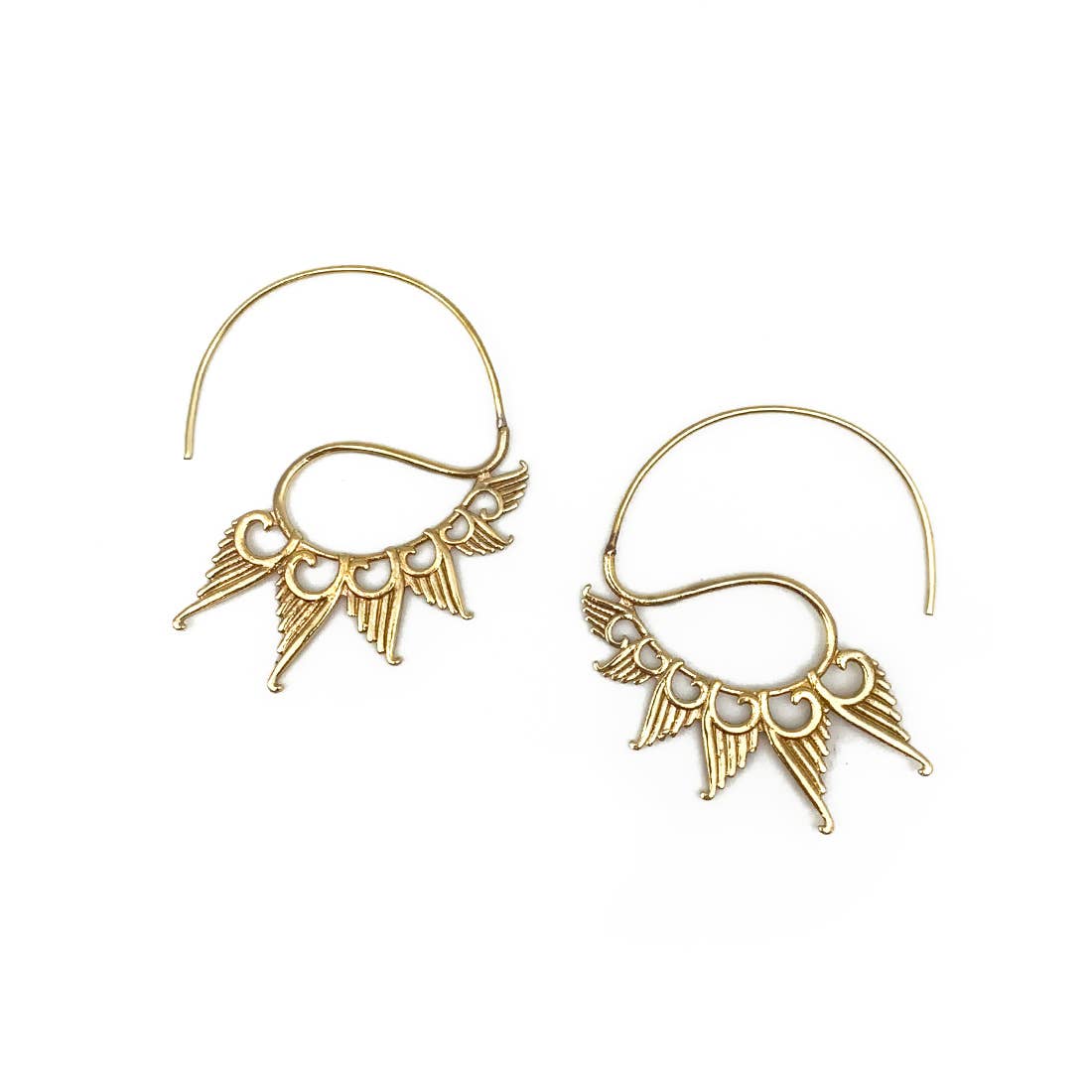 Tanvi Collection Earrings - Gold Graduated Wings Open Hoop