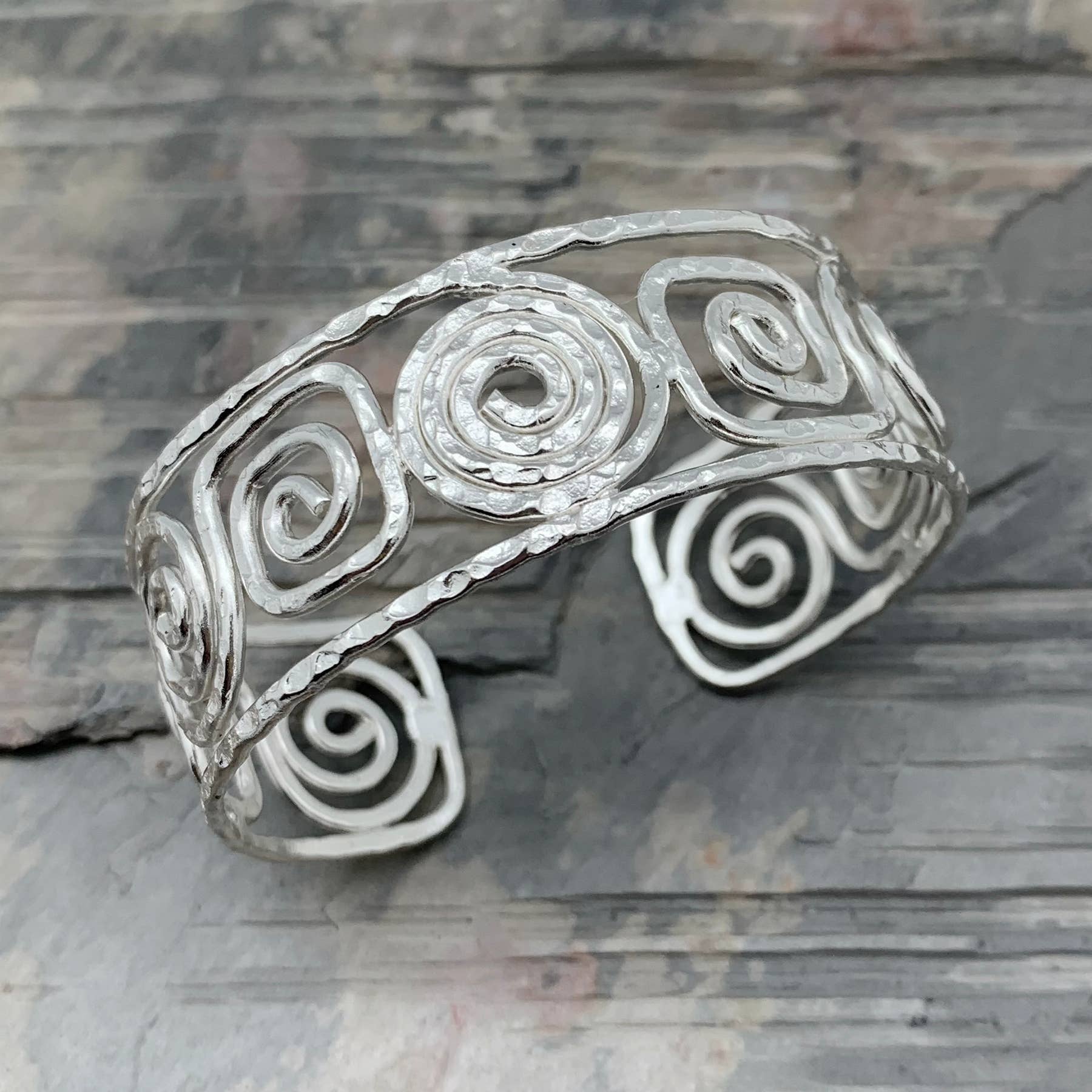 Silver Plated Adjustable Cuff Bracelet - Thin Mixed Spirals
