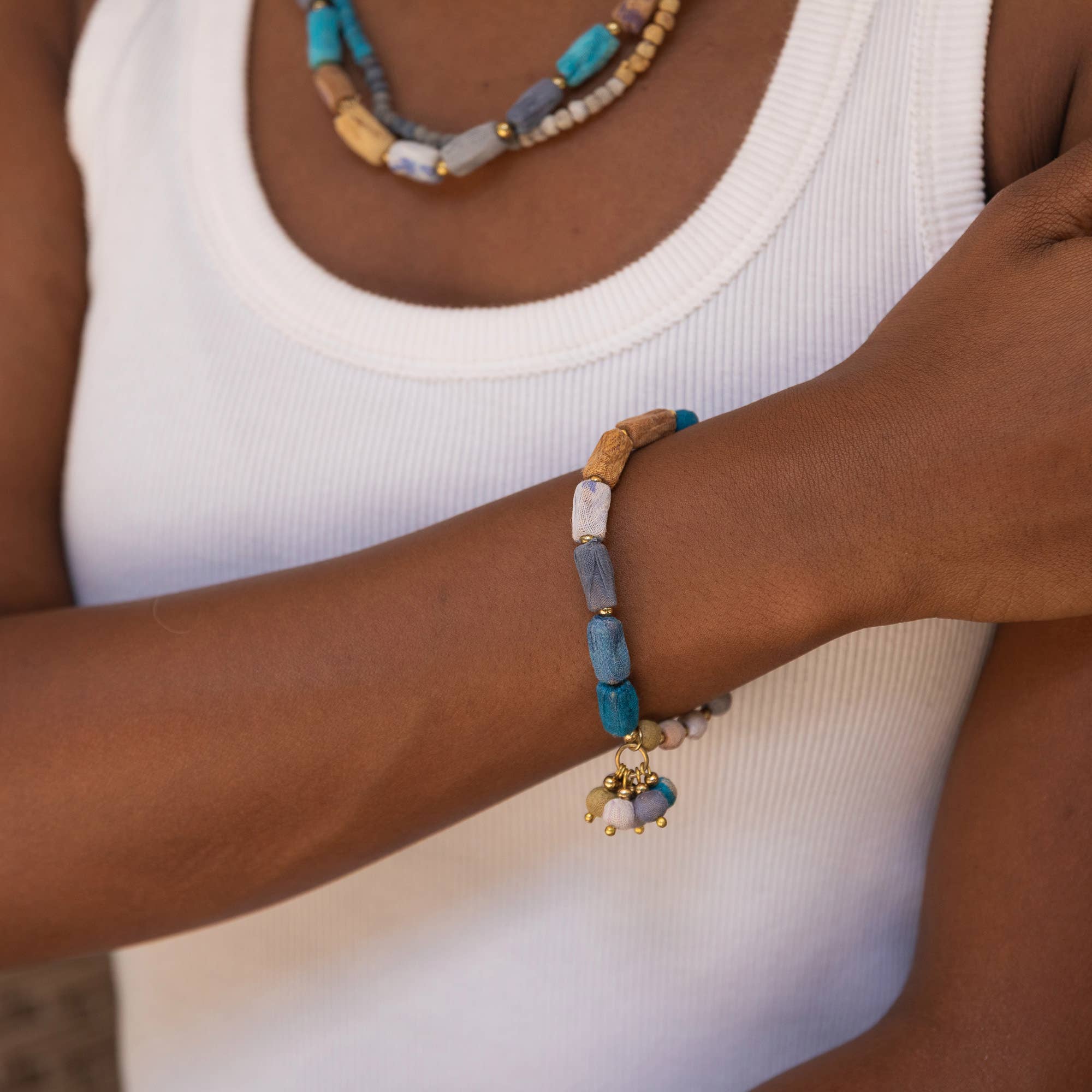 Aasha Monochrome Kantha Handcrafted Rectangle Bracelet