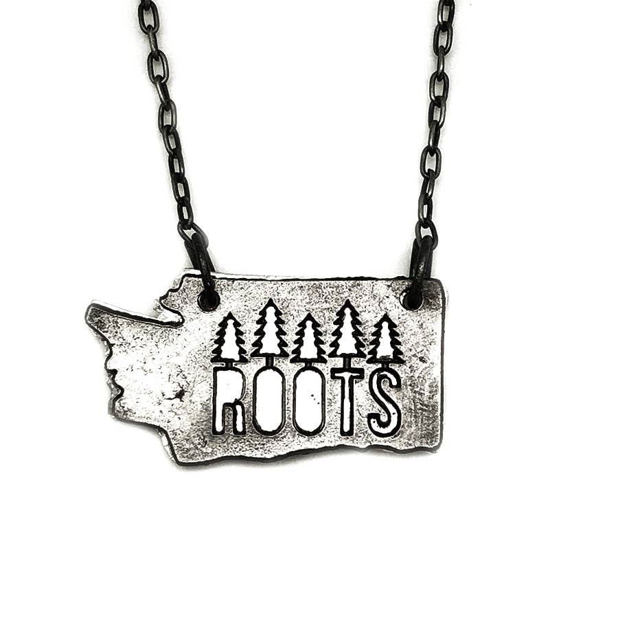 Home State Jewelry - Pewter Necklace - Washington with Roots