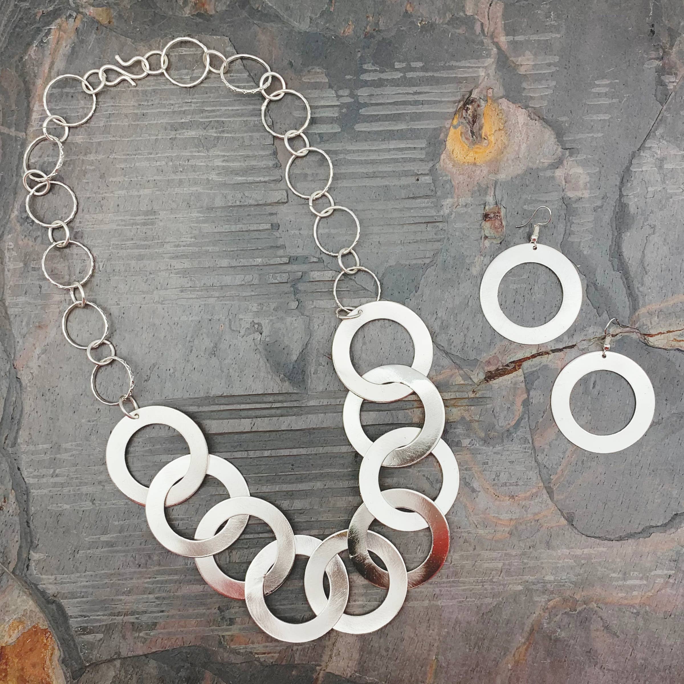 Silver Plated Earrings - Thick Brushed Circles