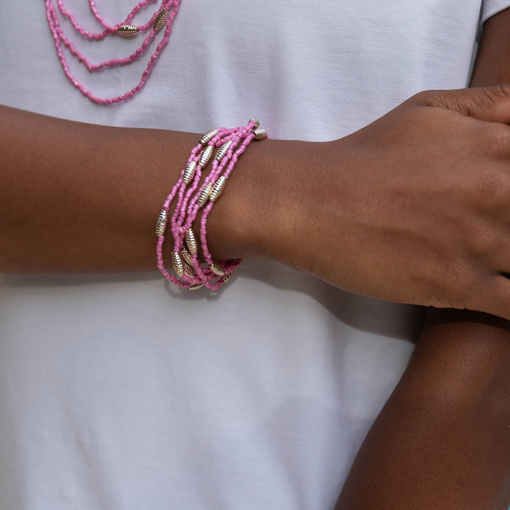 Seed Bead Stretch Bracelet - Pink