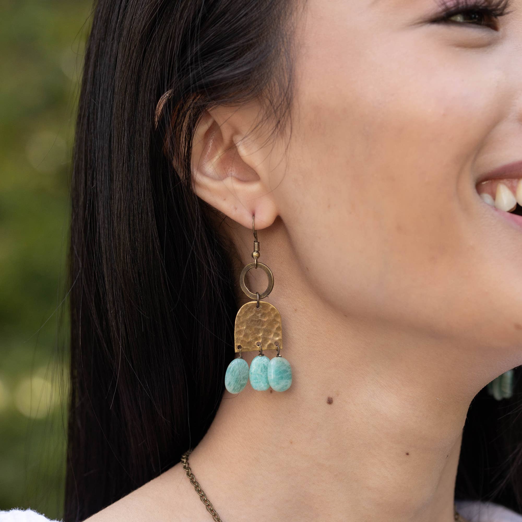 Banjara Collection Earrings - Hammered Brass and Amazonite