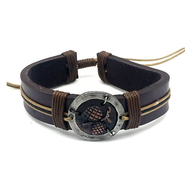 Pull Tie Leather Bracelet - Two Pinecones