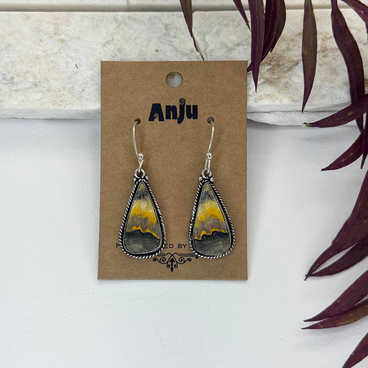 Handcrafted Semiprecious Stone Earrings - Bumblebee Jasper