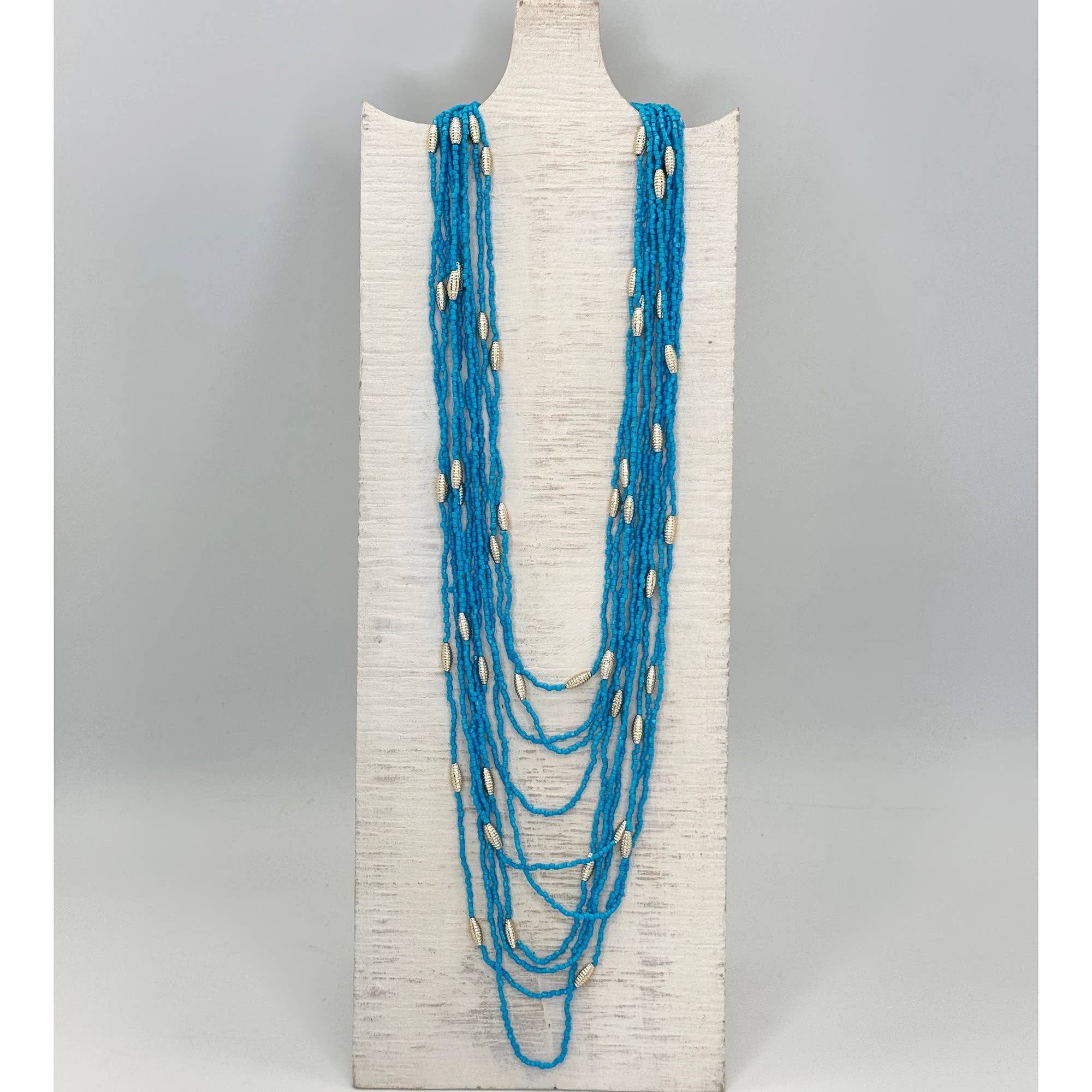 Seed Bead Multi-Strand Necklace - Ocean Blue