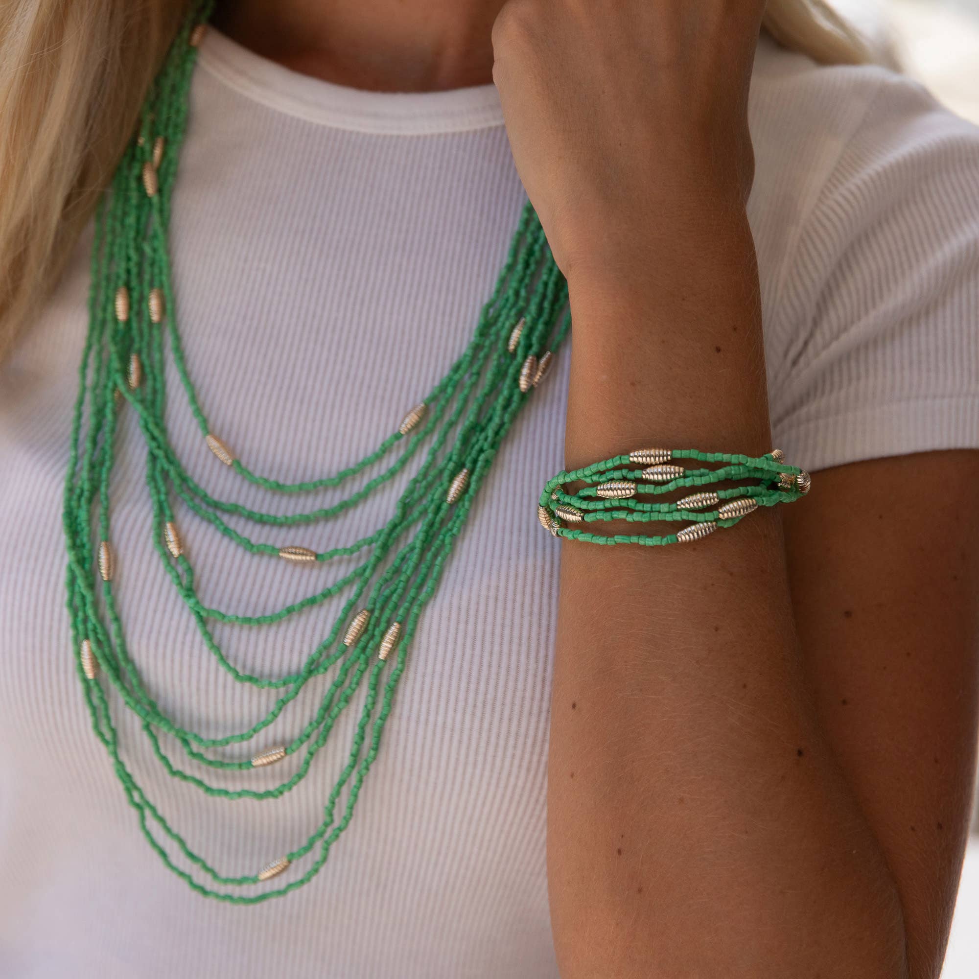 Seed Bead Stretch Bracelet - Sea Green