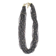 Seed Bead Multi-Strand Bib Necklace - Black