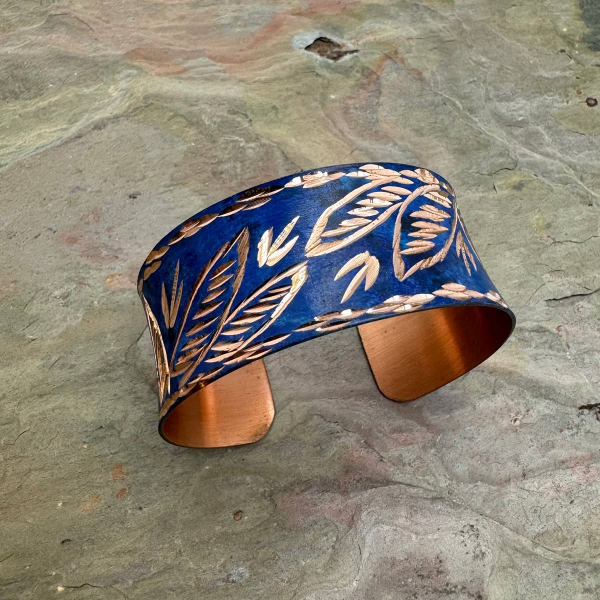 Patina Indigo Leaf Cuff