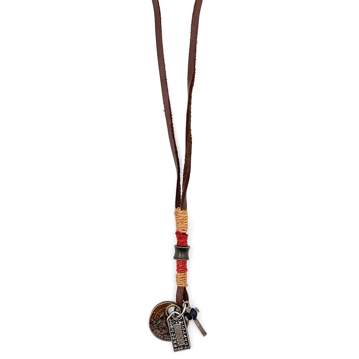 Aadi Leather Necklace with Coin, Cross, Tag Charms